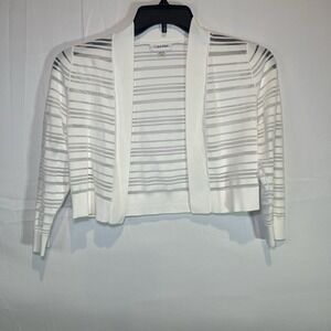 Calvin Klein Women's Sweater Small White Mesh Striped Cropped Cardigan Sheer S